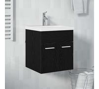 Mokuyary Meuble sous-lavabo noir aspect chêne 41 x 38,5 x 46 cm pour petits meubles de salle de bain dans les hôtels, appartements, chambres d'hôtes