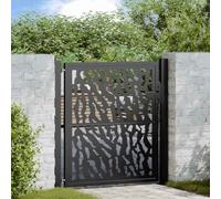 Mokuyary Portail de Jardin Noir 100x100 cm en Acier avec Motif de Traces Portillon de Jardin, Clôture de Extérieure Porte pour Cour, Arrière, Patio, Terrasse
