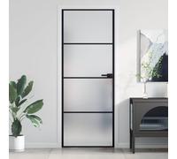 Mokuyary Porte intérieure mince noire en verre et aluminium 76 x 201,5 cm Porte coulissante en verre pour salle de bain, salon, cuisine, noir et mat, 3 barres horizontales