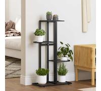 Mokuyary Support de fleurs à 4 étages - 43 x 22 x 76 cm - Noir - En métal - Étagère pour plantes d'intérieur et d'extérieur - Étagère à fleurs décorative - Escalier à fleurs pour terrasse, balcon