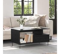 Mokuyary Table basse aspect chêne noir 90 x 49 x 45 cm en bois dérivé du bois Table de salon avec tiroir et 2 étagères pour salon, bureau, petites pièces