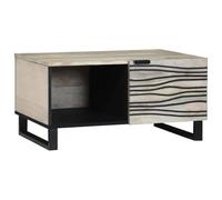 Mokuyary Table basse beige et noire 80 x 50 x 40 cm en bois massif d'acacia avec compartiment et porte pour salon, bureau, petites pièces