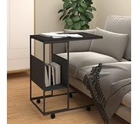 Mokuyary Table d'appoint mobile avec structure en métal, pour café et ordinateur portable, design industriel, avec roulettes, noire, 55 x 36 x 63,5 cm, en bois dérivé du bois