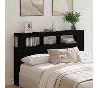 Mokuyary Tête de Lit LED avec étagère Chêne Noir 160 x 18.5 x 103.5 cm Tête de Lit à Bibliothèque avec Compartiment de Rangement pour Décoration de Chambre à Coucher