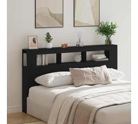 Mokuyary Tête de Lit LED avec étagère Chêne Noir 180 x 18.5 x 103.5 cm Tête de Lit à Bibliothèque avec Compartiment de Rangement pour Décoration de Chambre à Coucher