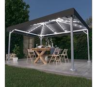 Mokuyary Tonnelle avec guirlande lumineuse LED - 400 x 300 cm - Anthracite - En aluminium - Gazebo - Tente de jardin - Pour jardin, fête, festival, mariage