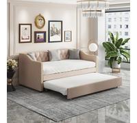 Mokylor Canapé-lit extensible 90/180 x 200 cm, lits gigognes avec maille, lit double multifonctionnel 2 en 1 extensible, convient pour une chambre à coucher, tissu de lin.(Beige-C)