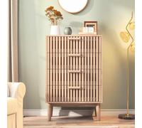 Mokylor Commode à 4 tiroirs en bois cannelé du milieu du siècle, console de rangement, commode de rangement avec poignée pour couloir et salon