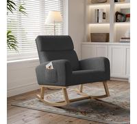 Mokylor Fauteuil d'appoint à bascule avec base en bois massif incurvé, patinoire moderne rembourrée en sherpa boucle avec sièges rembourrés, chaise longue, fauteuil à haut dossier, canapé (Gris foncé)