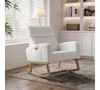 Mokylor Fauteuil d'appoint à Bascule avec Base en Bois Massif incurvé, patinoire Moderne rembourrée en Sherpa Boucle avec sièges rembourrés, Chaise Longue, Fauteuil à Haut Dossier, canapé (Blanc)