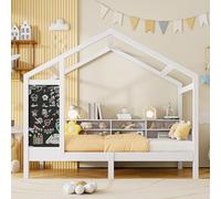 Mokylor Lit pour Enfants 90 x 200 cm, lit Montessori Tree House avec Protection Contre Les Chutes et étagère de Stockage Lit de Jeu en Bois Massif avec Planche d'écriture pour garçons Filles
