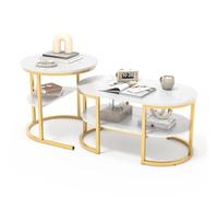 Mokylor Lot de 2 Tables Basses Rondes et rectangulaires,Ensemble Moderne de Tables Basses Placage Marbre, Cadre en Métal,Adapté pour Salon,Balcon et Bureau,Goré-A (Goré-A, 80 x 46 x 41 cm)