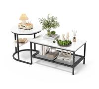 Mokylor Lot de 2 Tables Basses Rondes et rectangulaires,Ensemble Moderne de Tables Basses Placage Marbre, Cadre en Métal,Adapté pour Salon,Balcon et Bureau,Noir (Noir, 80 x 46 x 41 cm)