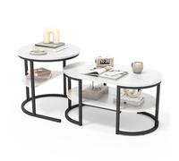 Mokylor Lot de 2 Tables Basses Rondes et rectangulaires,Ensemble Moderne de Tables Basses Placage Marbre, Cadre en Métal,Adapté pour Salon,Balcon et Bureau, Noir-A (Noir-A, 80 x 46 x 41 cm)