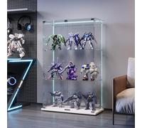 Mokylor Vitrine en verre, vitrine d'exposition LED, vitrine de salon moderne avec 3 étagères en verre avec 2porte et serrure, vitrines pour collectionneur, vitrine magasin, 123,3 x 78,5 x 36,5 cm