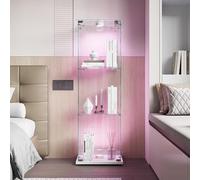 Mokylor Vitrine en verre, vitrine d'exposition LED, vitrine de salon moderne avec 3 étagères en verre avec 1porte et serrure, vitrines pour collectionneur, vitrine magasin, 35 x 39,8 x 163 cm (Blanc-A