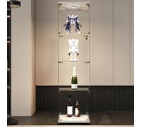 Mokylor Vitrine en verre, vitrine d'exposition LED, vitrine de salon moderne avec 4 étagères en verre avec 1porte et serrure, vitrines pour collectionnisme, vitrine magasin, 164 x 42,5 x 36,5 cm
