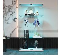 Mokylor Vitrine en verre, vitrine d'exposition LED, vitrine de salon moderne avec 4 étagères en verre avec 2porte et serrure, vitrines pour collectionnisme, vitrine magasin, 164 x 80,5 × 36,5 cm