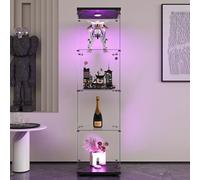 Mokylor Vitrine en verre, vitrine d'exposition LED, vitrine de salon moderne avec 4 étagères en verre avec 1porte et serrure, vitrines pour collectionnisme, vitrine magasin, 164 x 42,5 x 36,5 cm (Noir