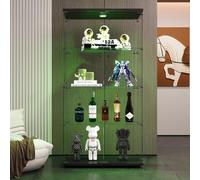 Mokylor Vitrine en verre, vitrine d'exposition LED, vitrine de salon moderne avec 4 étagères en verre avec 2porte et serrure, vitrines pour collectionnisme, vitrine magasin, 164 x 80,5 × 36,5 cm