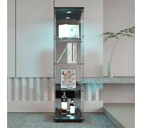 Mokylor Vitrine en verre, vitrine d'exposition LED, vitrine salon avec 4 étagères en verre avec 1porte et serrure, vitrines pour collectionnisme, effet miroir. 164 x 36,5 x 42,5 cm (noir-D)