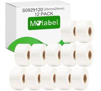 Molabel - 12 rouleaux de petites étiquettes polyvalentes, compatibles avec DYMO S0929120, 25 mm x 25 mm, 9000 étiquettes autocollantes, adaptées pour DYMO LabelWriter