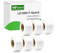 Molabel - 6 rouleaux d'étiquettes autocollantes 99017 compatibles avec DYMO S0722460, 12 mm x 50 mm, 1320 étiquettes au total, adaptées pour les étiquettes de dossier, compatibles avec LabelWriter