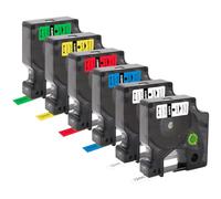 Molabel 6 x Compatible pour Dymo D1 12mm Ruban d'étiquettes 45013 45010 45016 45017 45018 45019 12mm x 7m pour LabelManager 160 280 100 210D 360D 420P, Blanc/Transparent/Bleu/Rouge/Jaune/Vert