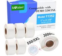 Molabel étiquettes - 6 rouleaux (avec puce RFID), compatibles avec Dymo S0722520 11352, taille 25 mm x 54 mm, compatibles avec les imprimantes Dymo LabelWriter 550, 500 étiquettes par rouleau.