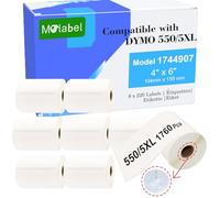 Molabel étiquettes - 8 rouleaux (avec puce RFID) pour Dymo S0904980-4" x 6" (104 mm x 159 mm), compatibles avec les imprimantes Dymo LabelWriter 450, 550, 5XL, 220 étiquettes par rouleau.