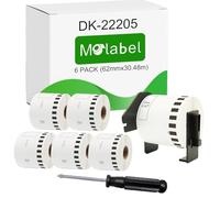 Molabel Étiquettes d'adresse DK-22205 (DK22205), 6 rouleaux (sans fin), y compris 1 poignée amovible et tournevis droit, compatibles avec les imprimantes Brother P-Touch.