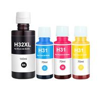 Molabel Lot de 4 bouteilles d'encre compatibles HP 31/32XL (Noir, Cyan, Magenta, Jaune) - ncre pourSmartTank7305,7005,7605,7306,7602,7606,551,555,559,570,571,651,655 Imprimante Multipack