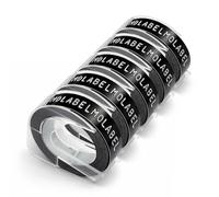Molabel Lot de 5 rubans de gaufrage blanc sur noir - Compatible avec les rubans de gaufrage Dymo 3D - 9 mm x 3 m - S0847730 - Pour machine à gaufrer Dymo Omega