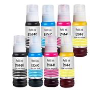 Molabel Lot de 8 Bouteilles d’Encre (2×Noir, 2×Cyan, 2×Magenta, 2×Jaune) compatibles Epson 104, pour EcoTank ET-1810, 2711, 2712, 2720, 2721, 2810, 2820, 4700, 4800 (8×70 ML)