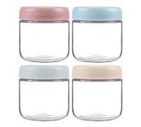 MOLADRI Lot de 4 boîtes de rangement en verre transparent avec couvercle hermétique, 355 ml, petits bocaux décoratifs pour garde-manger pour collations, yaourts, céréales, fruits, salade, épices,