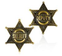 Molain 1 badge de shérif et 1 badge de shérif adjoint, badges de flic occidentaux en métal, broche étoile pour fête sur le thème occidental, costume de jeu de rôle