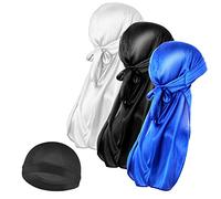 Molain Bonnet en soie pour homme et 1 bonnet en Durag soyeux avec queue longue, élastique, souple, respirant, soyeux, parfait pour les vagues 360/720, Taille Unique