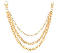 Molain Chaîne de pantalon de style hip-hop, punk, 3 couches dorées et argentées, pour homme et femme, avec fermoir mousqueton, 49cm/19.3in, fer, aluminium