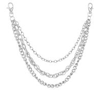 Molain Chaîne de pantalon de style hip-hop, punk, 3 couches dorées et argentées, pour homme et femme, avec fermoir mousqueton, 49cm/19.3in, fer, aluminium