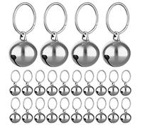 Molain Cloches de chat 24 pièces avec porte clés, Cloches de collier de chien formation Jingle Bell collier pendentif accessoires pour animaux de compagnie festival fête (Argent)
