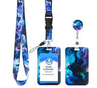 Molain Ensemble porteavec lanière et badge rétractable - Porte-badge rétractable autour du cou - Ciel étoilé - Pour femme (bleu étoilé)