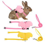 Molain Lot de 2 harnais et laisse réglables pour lapin, chiot, chaton, furet et autres petits animaux (jaune + rose)