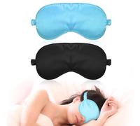 Molain Lot de 2 masques de sommeil en soie pour femme - Avec sangle réglable - Bloque la lumière - Pour les voyages - Noir + bleu ciel