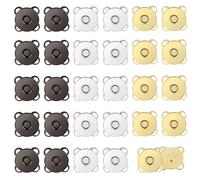 Molain Lot de 30 paires de bouton pression aimanté, 14 mm fermoir magnetique en métal boutons magnétiques à coudre bouton magnétique en forme de prune noir argenté doré