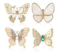 Molain Lot de 4 broches papillon en strass pour femme, vintage et élégant, broche papillon en cristal, grande broche pour costume, robe, chapeau, sac