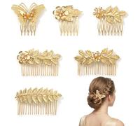 Molain Lot de 6 peignes à cheveux en forme de feuille et de papillon en strass dorés avec dents, accessoires de cheveux de mariage pour mariée, demoiselle d'honneur