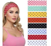 Molain Lot de 8 bandeaux en tissu à pois antidérapants doux et élastiques pour femme - Accessoires de cheveux tendance pour le yoga, l'entraînement, le lavage du visage - Usage quotidien