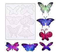 Molain Moule en silicone en forme de papillon - En résine époxy - 6 styles 3D - Pour couler des bougies - Pour porte-clés, boucles d'oreilles, collier, broche, bricolage (1 pièce)