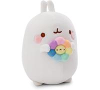 Molang Peluche 24 Cm Avec Fleur Arc-En-Ciel En Emballage Cadeau-Peluche Mignonne Pour Câliner Et Jouer,Peluche Molang Pour Les Amateurs De Doudous-61165,Blanc