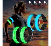 Molbory 4PCS Brassard Lumineux LED Rechargeable USB, Reflechissant Running, Bande Clignotant Ajustable Bracelet de Sécurité pour Bras/Poignet/Cheville/Jambe Course, Cyclisme, Vert,Bleu